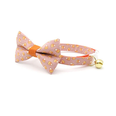 Bow Tie Cat Collar Set - "Sweet Tooth" - Halloween Pink Candy Corn Cat Collar w/ Matching Bowtie / Cat, Kitten, Small Dog Sizes