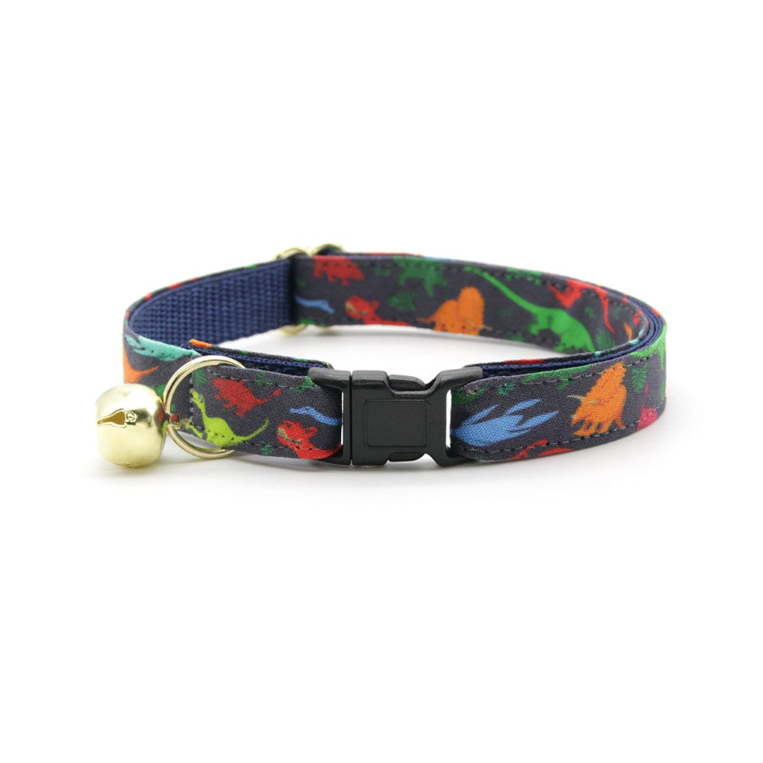 Bow Tie Cat Collar Set - "Dinosaurus Rex" - Colorful Dinosaur Cat Collar w/ Matching Bowtie / Cat, Kitten, Small Dog Sizes