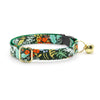 Cat Collar + Flower Set - "Meadow" - Rifle Paper Co® Green Floral Cat Collar w/ Pumpkin Orange Felt Flower (Detachable)