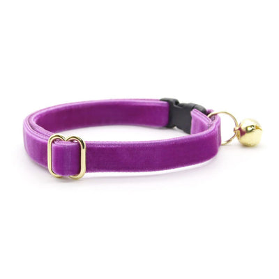 Cat Collar + Flower Set - "Velvet - Orchid" - Magenta Purple Velvet Cat Collar w/ Lavender Felt Flower (Detachable)