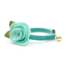 Cat Collar + Flower Set - "Velvet - Seafoam" - Light Turquoise Velvet Cat Collar w/ Mint Felt Flower (Detachable)