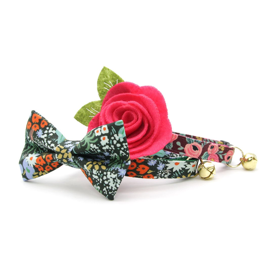 Pet Bow Tie - "Meadow" - Rifle Paper Co® Dark Green Botanical Floral Cat Bow Tie / For Cats + Small Dogs (One Size)