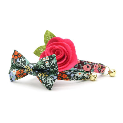 Pet Bow Tie - "Meadow" - Rifle Paper Co® Dark Green Botanical Floral Cat Bow Tie / For Cats + Small Dogs (One Size)
