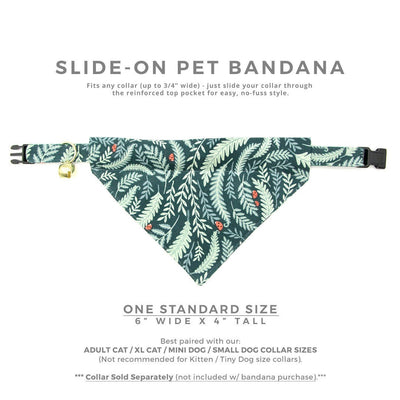 Pet Bandana - "Eden" - Sage & Woodland Botanical Green Bandana for Cat + Small Dog / Slide-on Bandana / Over-the-Collar (One Size)