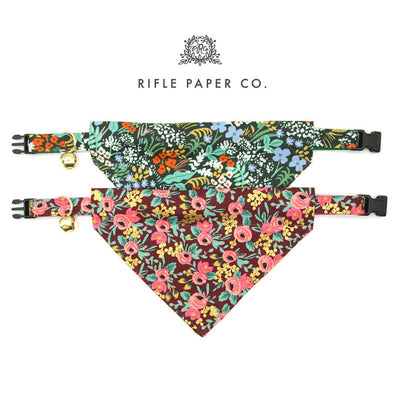 Pet Bandana - "Meadow" - Rifle Paper Co® Dark Green Floral Bandana for Cat + Small Dog / Slide-on Bandana / Over-the-Collar (One Size)