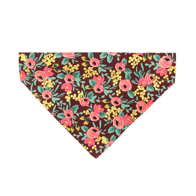 Pet Bandana - "Mulberry" - Rifle Paper Co® Burgundy Wine Floral Bandana for Cat + Small Dog / Slide-on Bandana / Over-the-Collar (One Size)