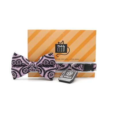 Pet Bandana - "Spell" - Light Purple Damask Bandana for Cat + Small Dog / Slide-on Bandana / Over-the-Collar (One Size)