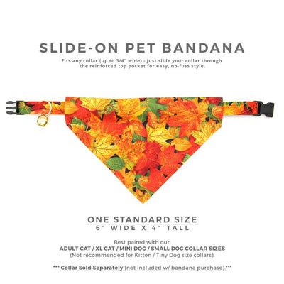 Pet Bandana - "Forever Fall" - Autumn Leaves Bandana for Cat + Small Dog / Slide-on Bandana / Over-the-Collar (One Size)