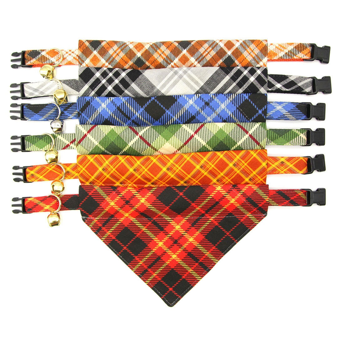 Pet Bandana - "Linden" - Buttercream + Leaf Green Plaid Bandana for Cat + Small Dog / Slide-on Bandana / Over-the-Collar (One Size)