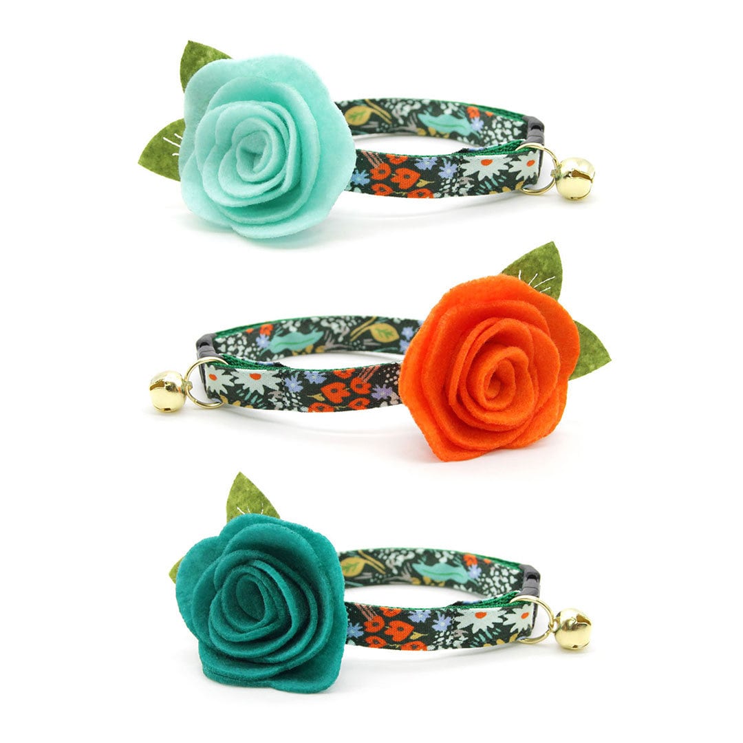 Cat Collar - "Meadow" - Rifle Paper Co® Dark Green Floral Cat Collar / Breakaway Buckle or Non-Breakaway / Cat, Kitten + Small Dog Sizes