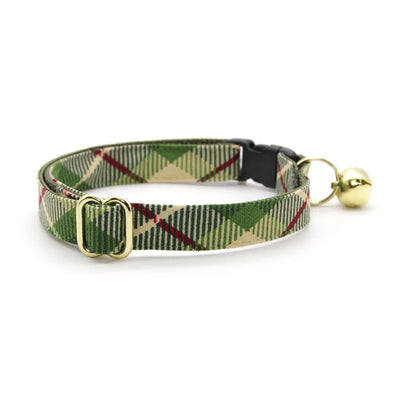 Cat Collar - "Linden" - Buttercream + Leaf Green Plaid Cat Collar / Breakaway Buckle or Non-Breakaway / Cat, Kitten + Small Dog Sizes