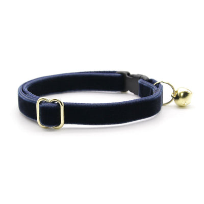 Cat Collar - "Velvet - Midnight Blue" - Dark Navy Blue Velvet Cat Collar / Breakaway Buckle or Non-Breakaway / Cat, Kitten + Small Dog Sizes