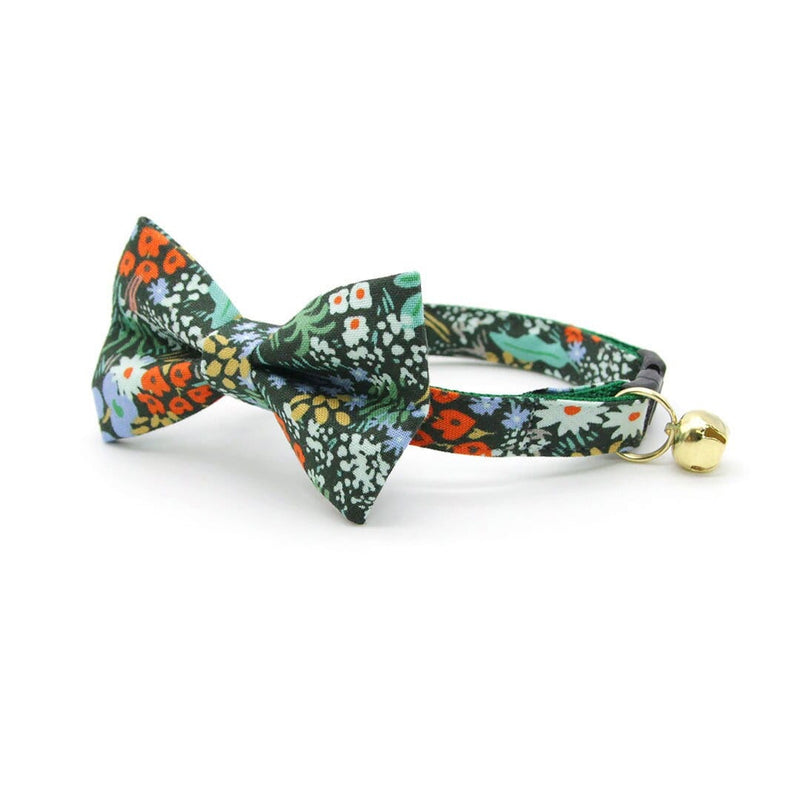 Bow Tie Cat Collar Set - "Meadow" - Rifle Paper Co® Green Floral Cat Collar w/ Matching Bowtie / Cat, Kitten, Small Dog Sizes