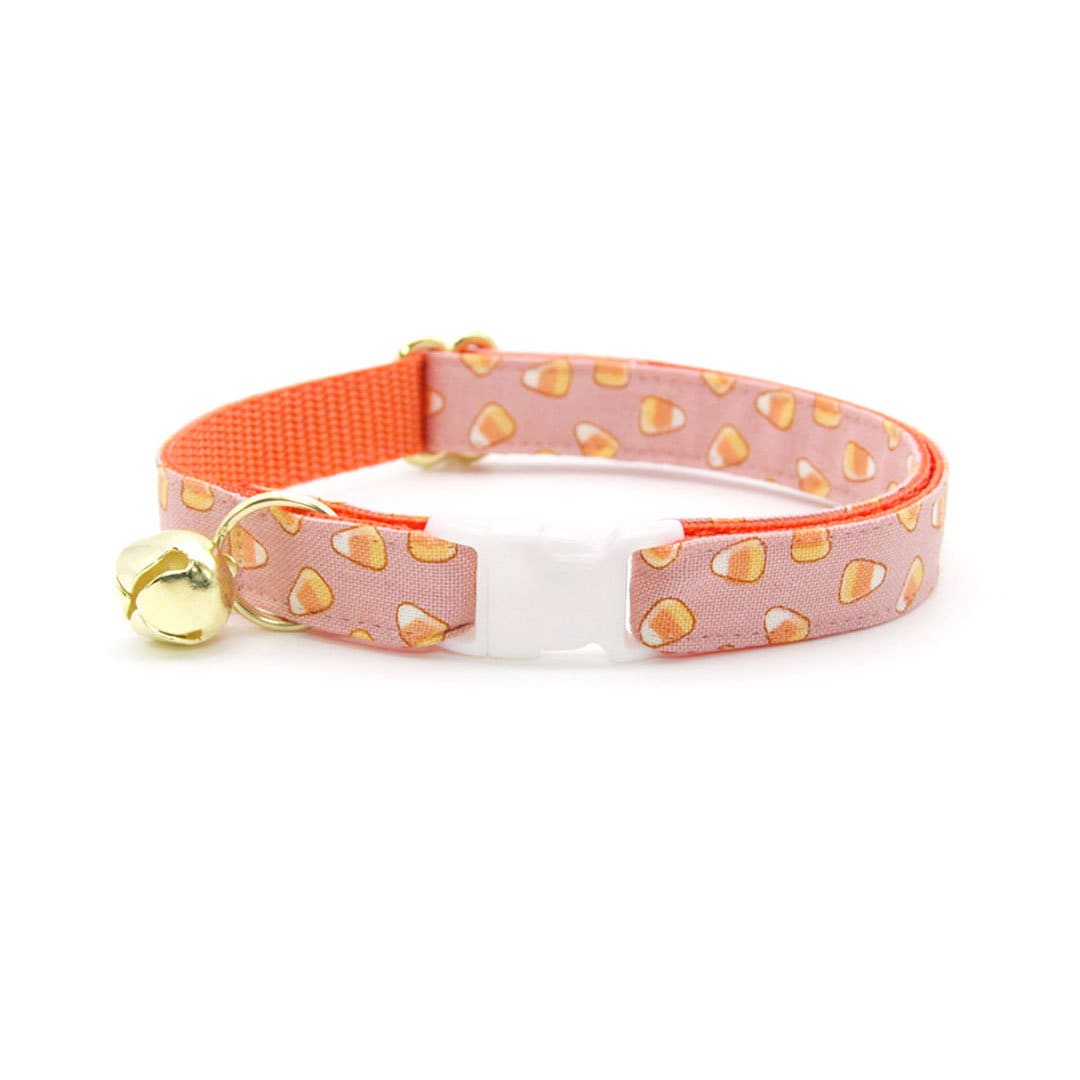 Bow Tie Cat Collar Set - "Sweet Tooth" - Halloween Pink Candy Corn Cat Collar w/ Matching Bowtie / Cat, Kitten, Small Dog Sizes