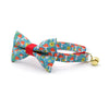 Bow Tie Cat Collar Set - "Magic Mushrooms" - Teal Blue & Red Toadstool Cat Collar w/ Matching Bowtie / Cat, Kitten, Small Dog Sizes