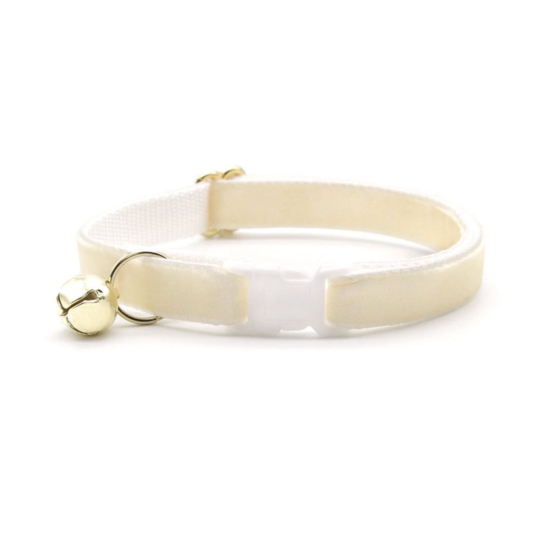 Bow Tie Cat Collar Set - "Velvet - Chantilly Cream" - Light Beige Ivory Velvet Cat Collar w/ Coordinating Bowtie / Cat, Kitten, Small Dog Sizes