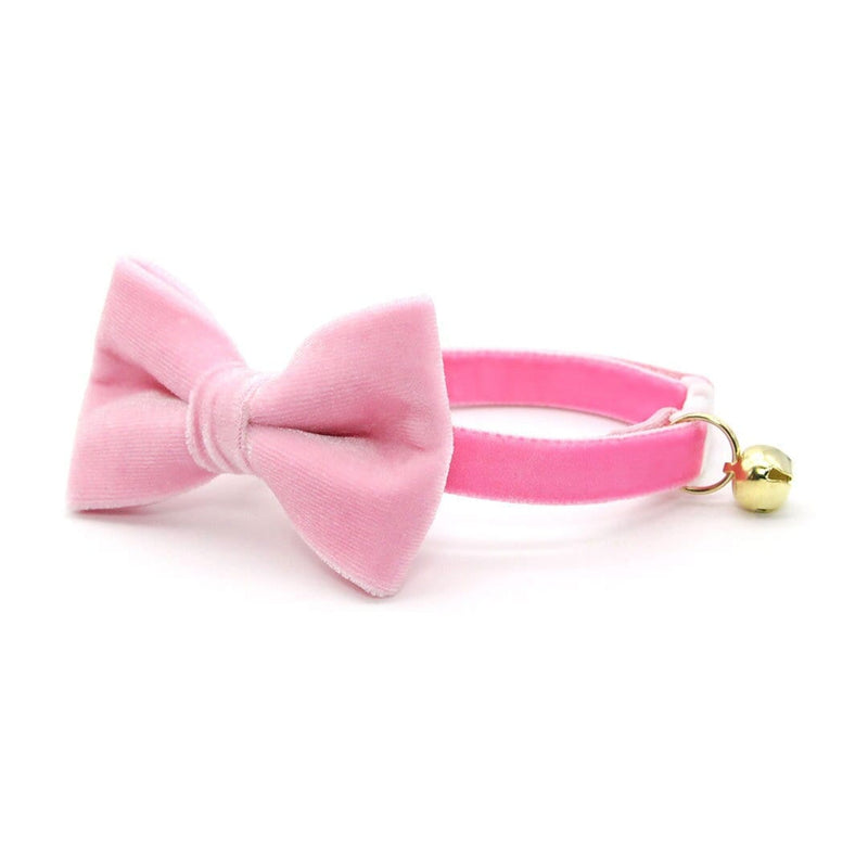 Bow Tie Cat Collar Set - "Velvet - Candy Pink" - Carnation Pink Velvet Cat Collar w/ Baby Pink Bowtie / Cat, Kitten, Small Dog Sizes