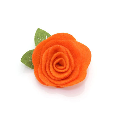 Cat Collar + Flower Set - "Meadow" - Rifle Paper Co® Green Floral Cat Collar w/ Pumpkin Orange Felt Flower (Detachable)