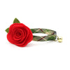 Cat Collar + Flower Set - "Linden" - Buttercream + Leaf Green Plaid Cat Collar w/ Scarlet Red Felt Flower (Detachable)