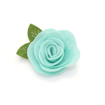 Cat Collar + Flower Set - "Velvet - Seafoam" - Light Turquoise Velvet Cat Collar w/ Mint Felt Flower (Detachable)