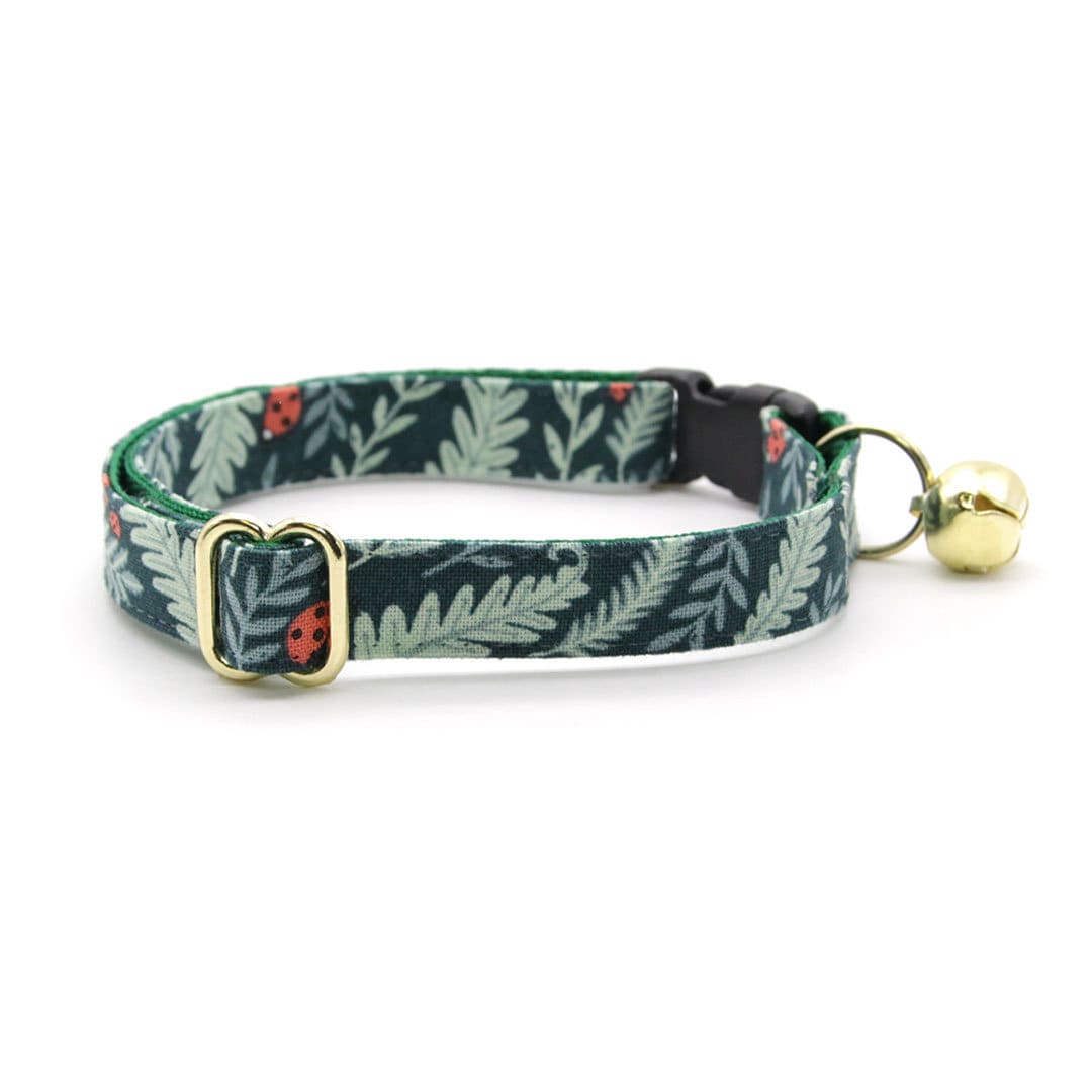 Cat Collar + Flower Set - "Eden" - Sage & Dark Woodland Green Cat Collar + Specialty Holiday Red Poinsettia Felt Flower (Detachable)