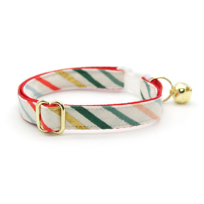Holiday Cat Collar - "Merry Stripes" - Rifle Paper Co® Festive Striped Cat Collar / Breakaway Buckle or Non-Breakaway / Cat, Kitten + Small Dog Sizes