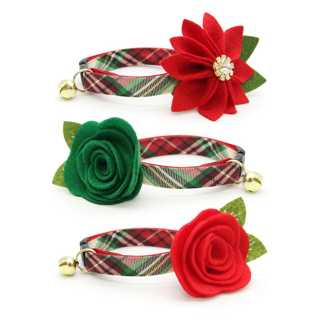 Christmas Cat Collar - "Birchwood" - Holiday Red Plaid Cat Collar / Breakaway Buckle or Non-Breakaway / Cat, Kitten + Small Dog Sizes