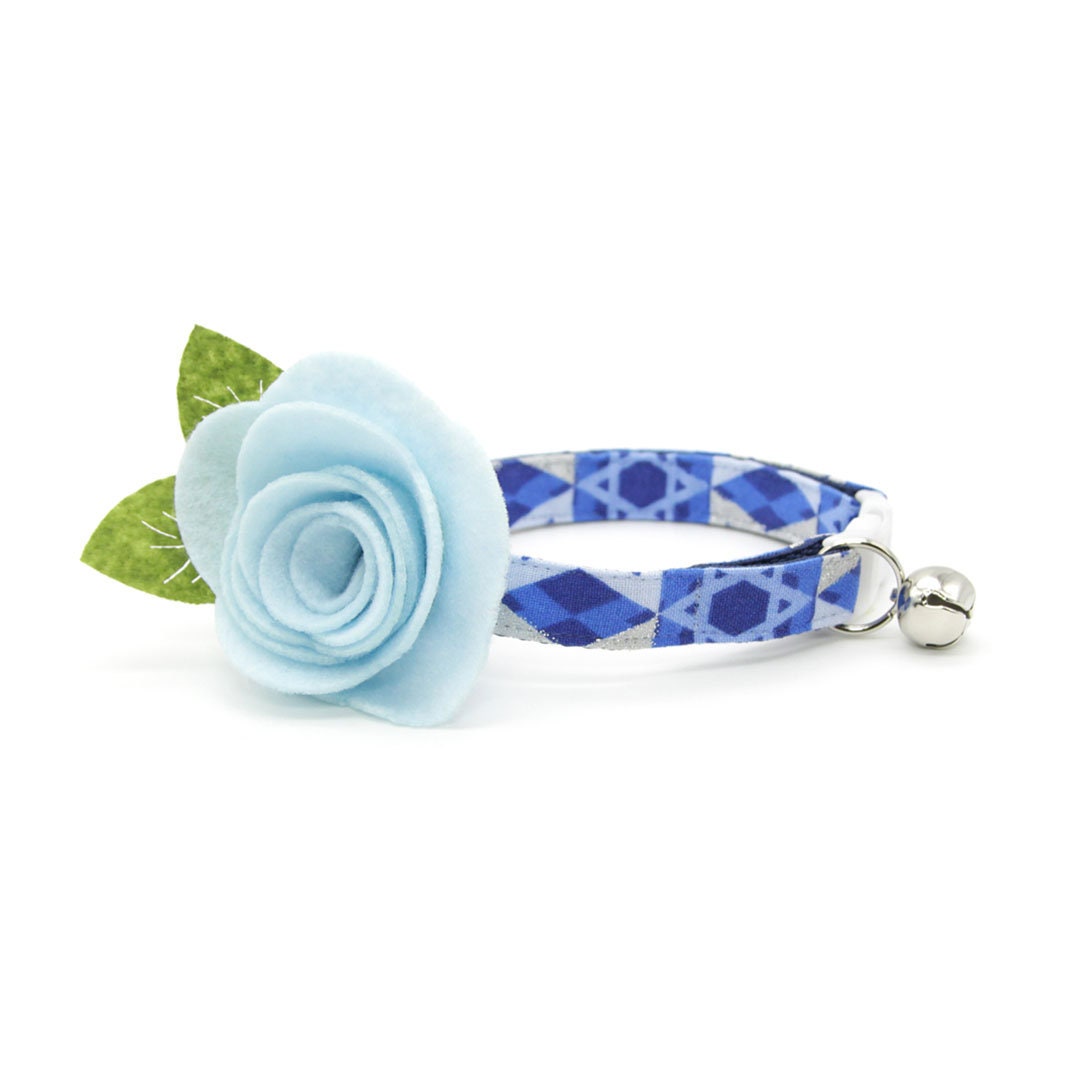 Hanukkah Cat Collar - "Star of David - Silver & Blue" - Jewish Cat Collar / Chanukah / Breakaway Buckle or Non-Breakaway / Cat, Kitten + Small Dog Sizes
