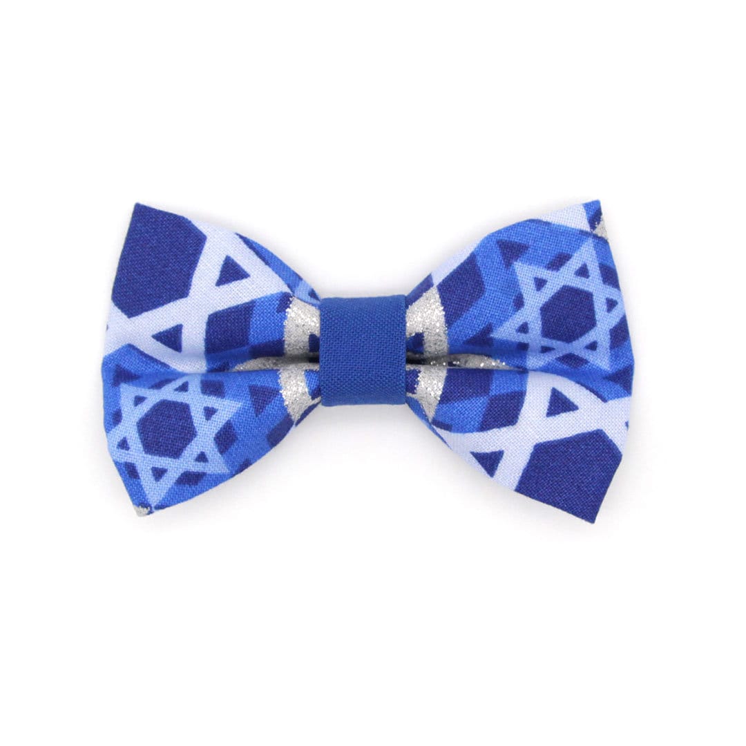 Pet Bow Tie - "Star of David - Silver & Blue" - Hanukkah Cat Bow Tie / Jewish, Chanukah / For Cats + Small Dogs (One Size)
