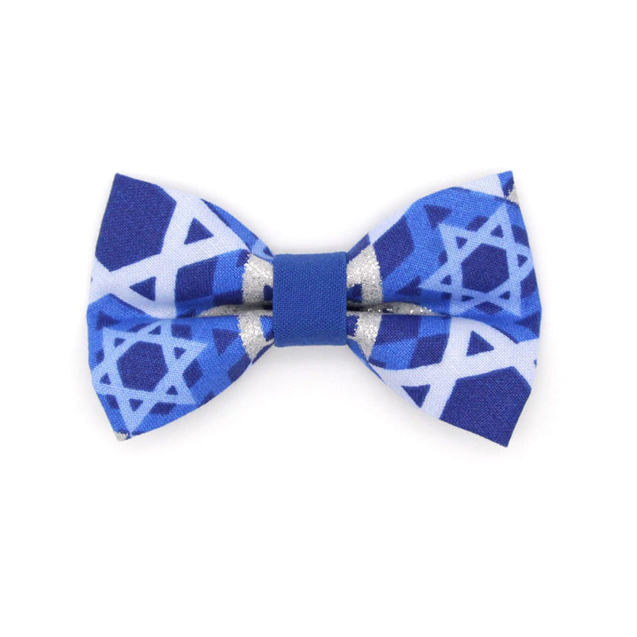 Pet Bow Tie - "Star of David - Silver & Blue" - Hanukkah Cat Bow Tie / Jewish, Chanukah / For Cats + Small Dogs (One Size)