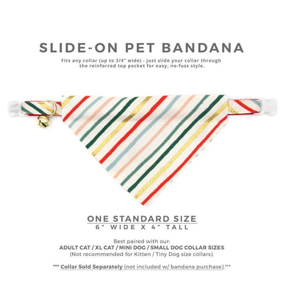 Pet Bandana - "Merry Stripes" - Rifle Paper Co® Festive Christmas Bandana for Cat + Small Dog / Holiday / Slide-on Bandana / Over-the-Collar (One Size)