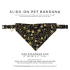 Pet Bandana - "Midnight Hour" - Black & Gold Snowflake Bandana for Cat + Small Dog / Holiday + New Year's / Slide-on Bandana / Over-the-Collar (One Size)