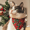 Pet Bandana - "Joy" - Red, Green & Gold Dot Christmas Bandana for Cat + Small Dog / Holiday / Slide-on Bandana / Over-the-Collar (One Size)