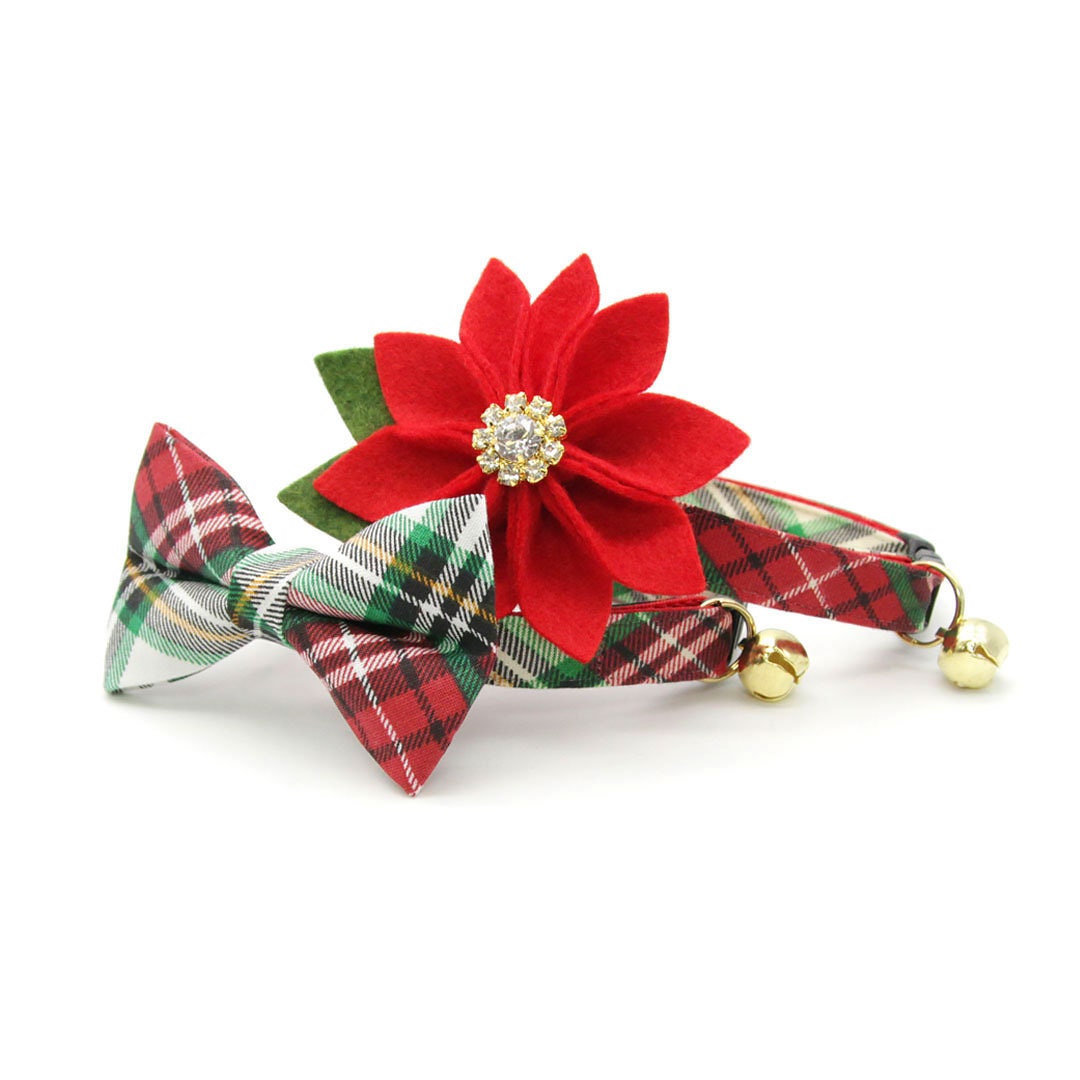 Bow Tie Cat Collar Set - "Birchwood" - Christmas Plaid Cat Collar w/ Matching Bowtie / Holiday / Cat, Kitten, Small Dog Sizes