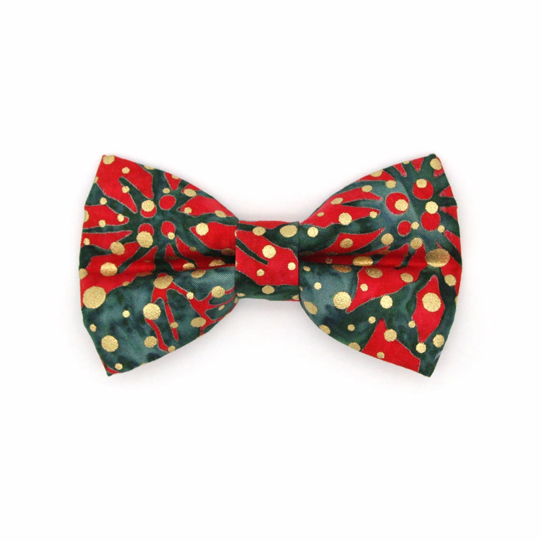 Bow Tie Cat Collar Set - "Joy" - Christmas Red Green & Gold Dot Cat Collar w/ Matching Bowtie / Holiday / Cat, Kitten, Small Dog Sizes
