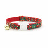 Cat Collar + Flower Set - "Joy" - Red Green & Gold Dot Christmas Cat Collar w/ Scarlet Red Felt Flower (Detachable)