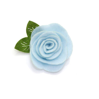 Cat Collar + Flower Set - "Shimmering Snowflakes - Blue" - Winter Metallic Silver & Blue Cat Collar w/ Sky Blue Felt Flower (Detachable)