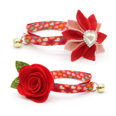 Cat Collar - "Modern Love" - Candy Hearts on Red Cat Collar / Valentine's Day / Breakaway Buckle or Non-Breakaway / Cat, Kitten + Small Dog Sizes