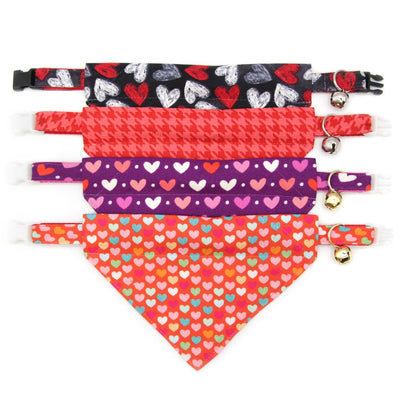Pet Bandana - "Chalk It Up To Love" - Black, White & Red Heart Bandana for Cat + Small Dog / Valentine's Day / Slide-on Bandana / Over-the-Collar (One Size)