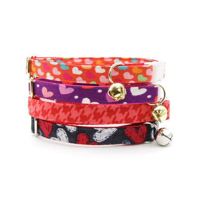 Bow Tie Cat Collar Set - "Modern Love" - Candy Hearts on Red Cat Collar w/ Matching Bowtie / Valentine's Day / Cat, Kitten, Small Dog Sizes