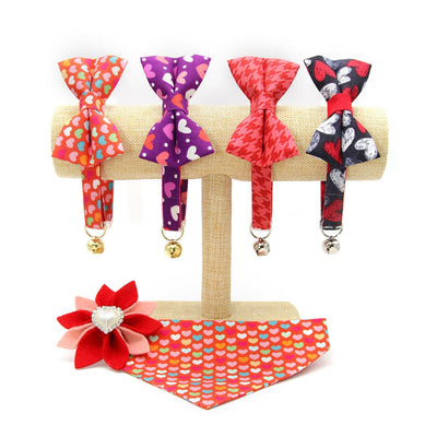 Pet Bow Tie - "Modern Love" - Candy Hearts on Red Cat Bow Tie / Valentine's Day / For Cats + Small Dogs (One Size)