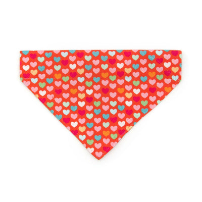Pet Bandana - "Modern Love" - Candy Hearts on Red Bandana for Cat + Small Dog / Valentine's Day / Slide-on Bandana / Over-the-Collar (One Size)