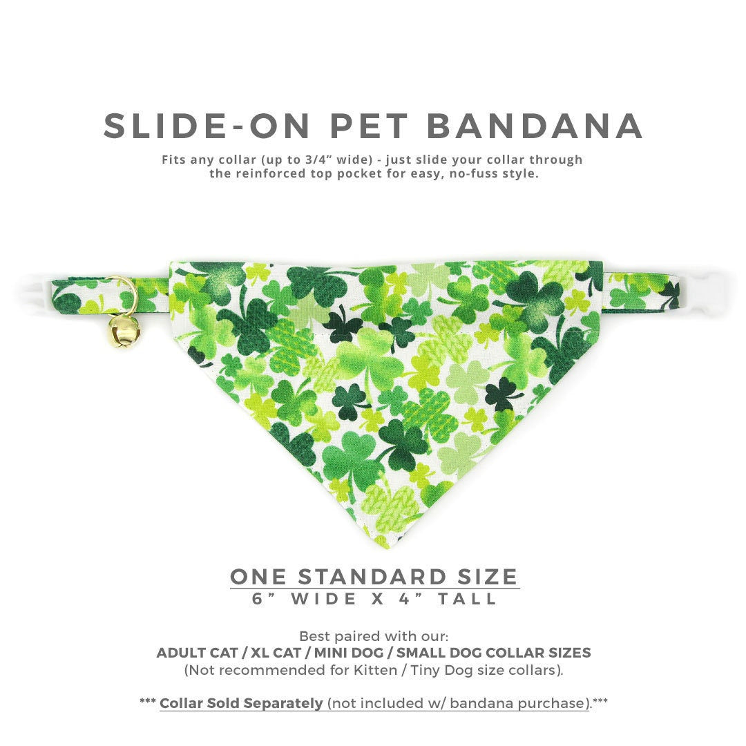 Pet Bandana - "Shamrock Spirit" - St. Patrick's Day Bandana for Cat + Small Dog / Irish, Clover / Slide-on Bandana / Over-the-Collar (One Size)