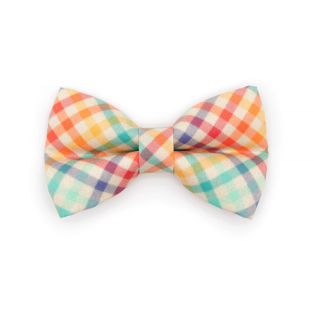 Bow Tie Cat Collar Set - "Golden Hour" - Rainbow Plaid Cat Collar w/ Matching Bowtie / Easter, Spring, Summer, Fall / Cat, Kitten, Small Dog Sizes