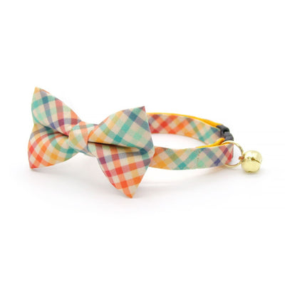 Bow Tie Cat Collar Set - "Golden Hour" - Rainbow Plaid Cat Collar w/ Matching Bowtie / Easter, Spring, Summer, Fall / Cat, Kitten, Small Dog Sizes