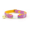 Cat Collar + Flower Set - "Just Hatched" - Purple Easter Egg & Chicks Cat Collar w/ Buttercup Yellow Felt Flower (Detachable)