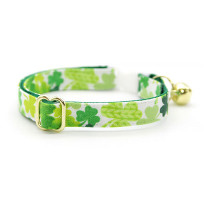Cat Collar + Flower Set - "Shamrock Spirit" - St. Patrick's Day Cat Collar w/ Clover Green Felt Flower (Detachable)