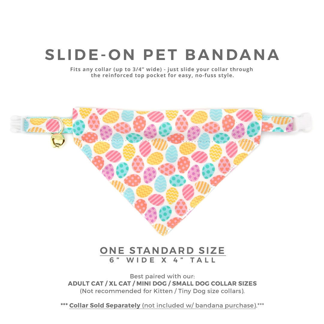 Pet Bandana - "Candy Eggs" - Colorful Easter Eggs Bandana for Cat + Small Dog / Easter / Slide-on Bandana / Over-the-Collar (One Size)