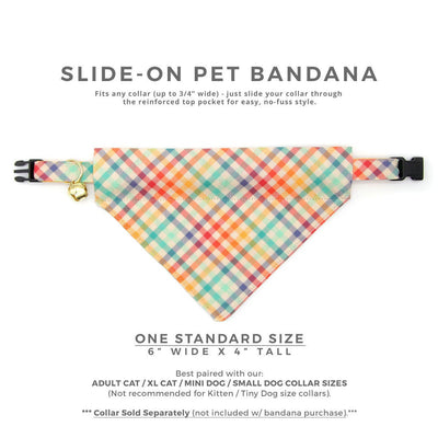 Pet Bandana - "Golden Hour" - Rainbow Plaid Bandana for Cat + Small Dog / Easter, Spring, Summer / Slide-on Bandana / Over-the-Collar (One Size)