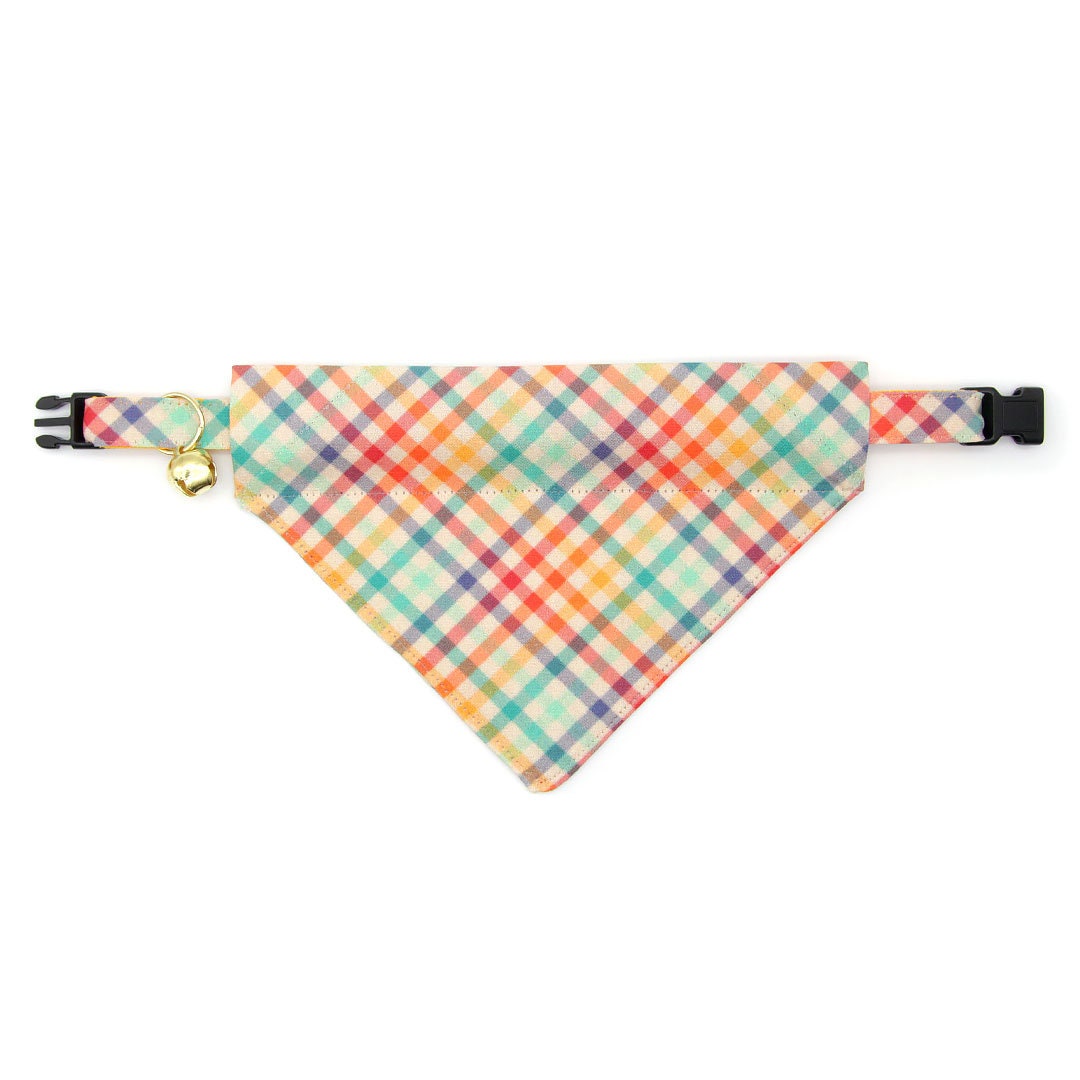 Cat Collar - "Golden Hour" - Rainbow Plaid Cat Collar / Breakaway Buckle or Non-Breakaway / Cat, Kitten + Small Dog Sizes